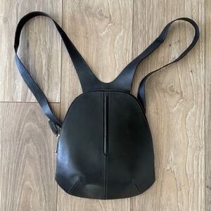 Black Leather Women's Backpack - Minimalist Everyday Bag